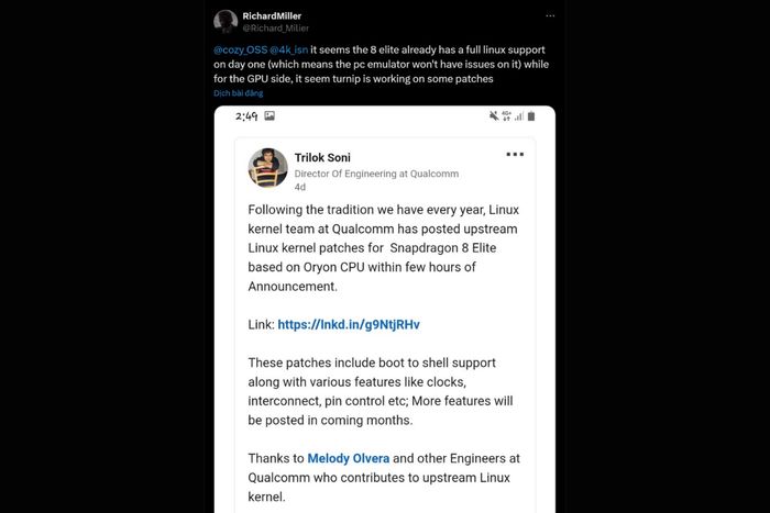 Snapdragon 8 Elite hỗ trợ Linux ngay từ lúc ra mắt.