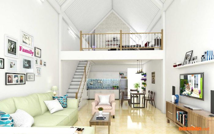 Trang trí phòng trọ có gác lửng với tông màu tươi sáng và hiện đại