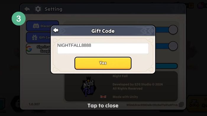 Hướng dẫn nhập code Nightfall Kingdom - bước 3