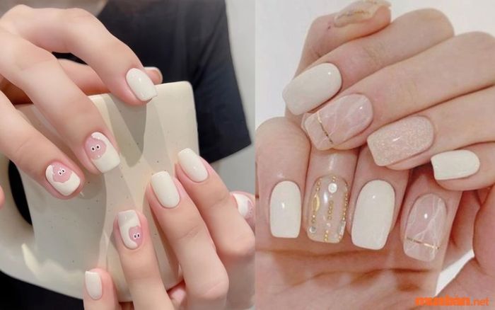 Mẫu nail đơn giản với màu trắng