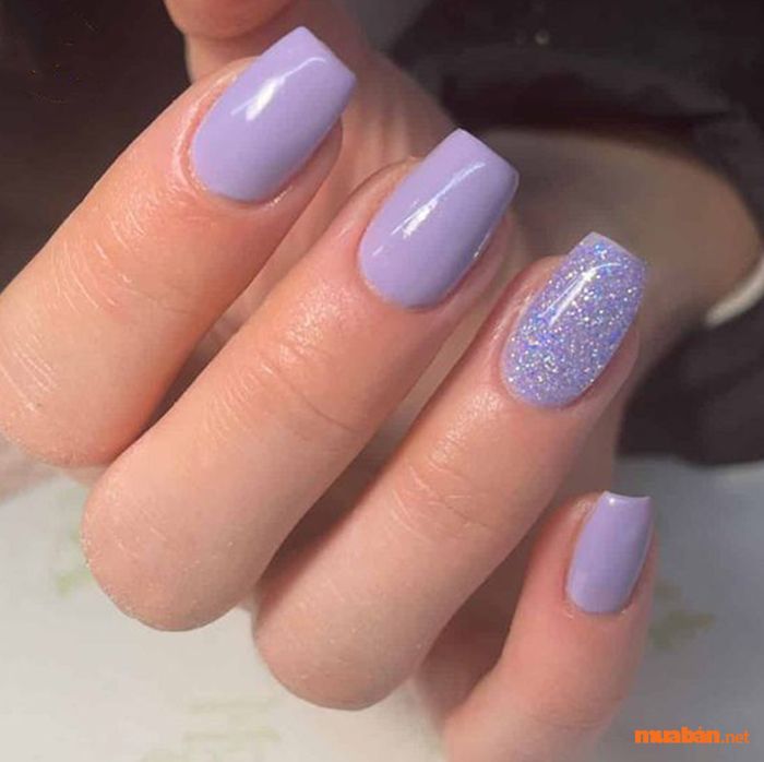 Bộ nail đơn giản cho móng ngắn màu tím lavender