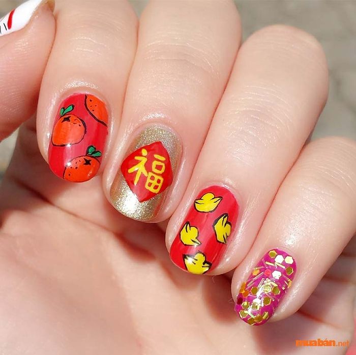 Mẫu nail đơn giản, thanh thoát cho các nàng trong dịp Tết 2024