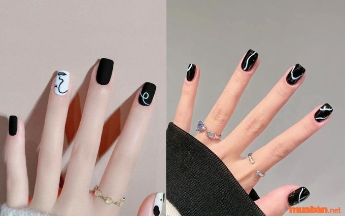 Mẫu nail đơn giản với tông đen