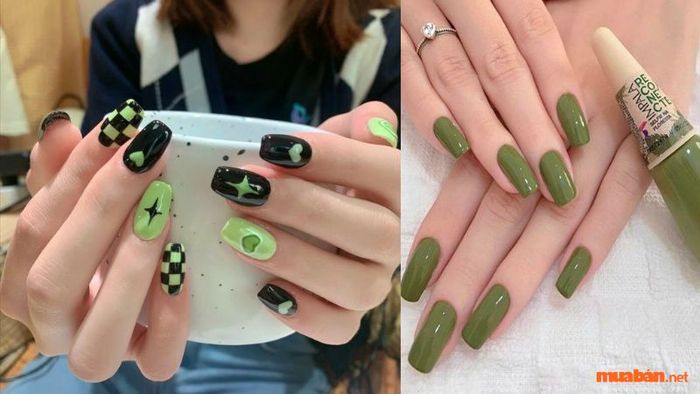 Mẫu nail đơn giản nhẹ nhàng với màu xanh lá