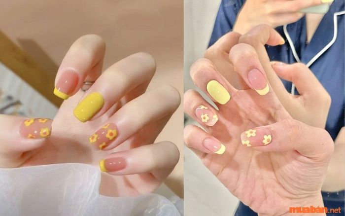 Mẫu nail đơn giản tông vàng