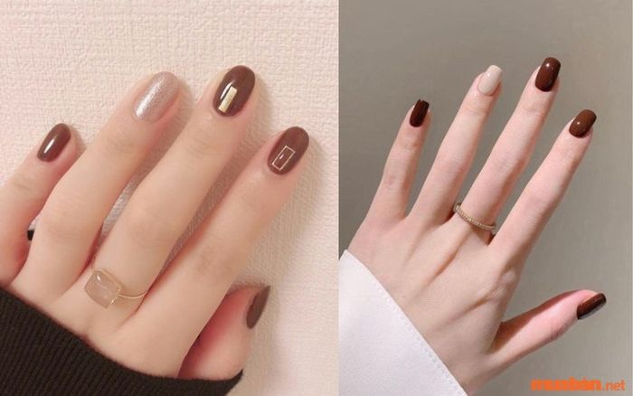 Mẫu nail màu nâu đơn giản