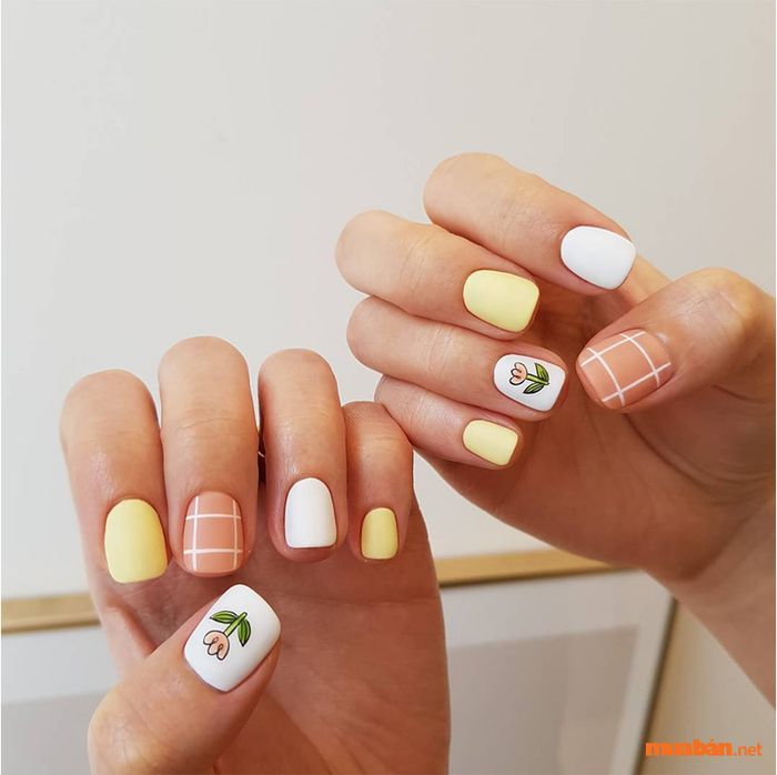 Bộ nail đơn giản cho móng ngắn màu pastel