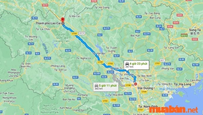 Theo Google Maps, khoảng cách từ Hà Nội đến Lào Cai là 286km