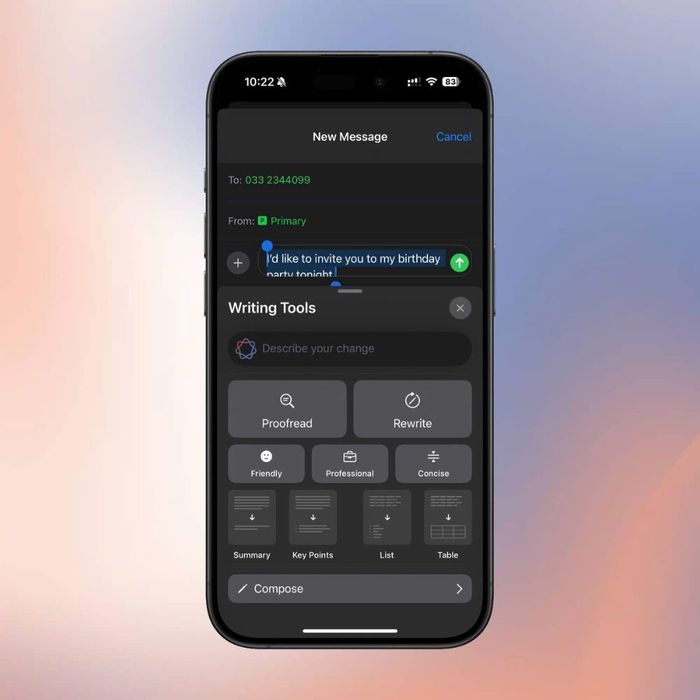 Hướng dẫn chi tiết sử dụng công cụ viết Apple Intelligence trên iOS 18.1 3