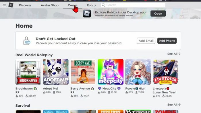 Hướng dẫn cài đặt game trong Roblox bước 1