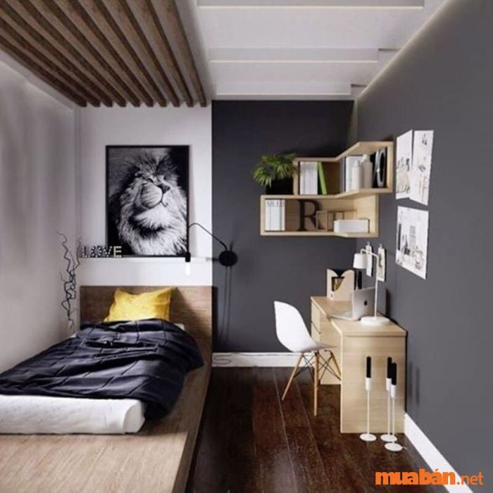 Decor phòng ngủ chill cho nam với tông màu trung tính giúp không gian thêm phần lịch lãm
