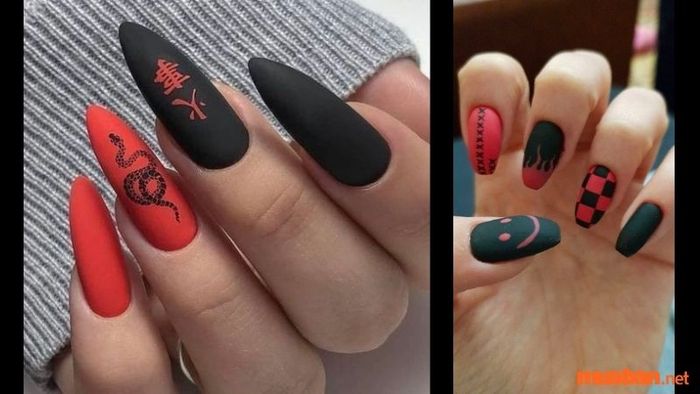 Mẫu nail đỏ đen 1