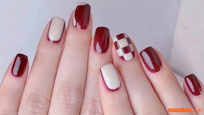 Mẫu nail đỏ trắng 1
