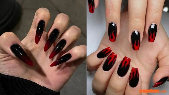 Mẫu nail đỏ đen 2