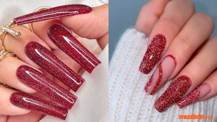 Mẫu nail đỏ kim tuyến