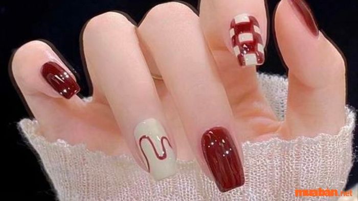 Mẫu nail đỏ trắng 2
