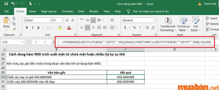 Cách sử dụng hàm MID