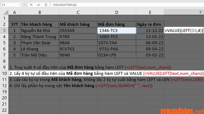Công thức này sẽ chuyển đổi các ký tự thành dạng số