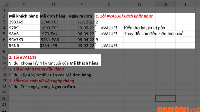 Lỗi VALUE! xảy ra khi giá trị num_chars là âm