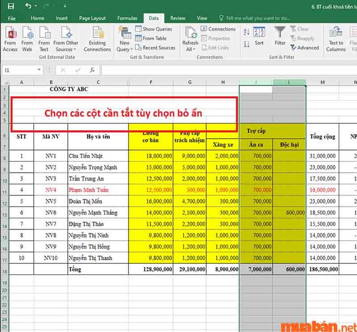 Nhấn chuột phải vào các cột đã chọn và chọn lại Định dạng ô.