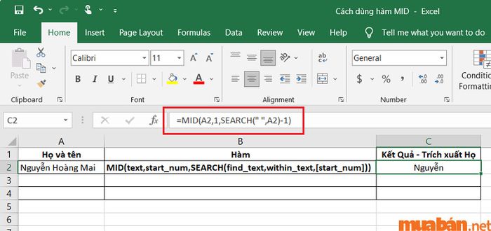 Hướng dẫn sử dụng hàm MID