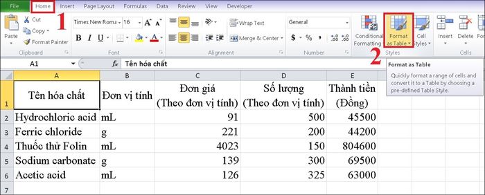 Cách tạo bảng trong Excel