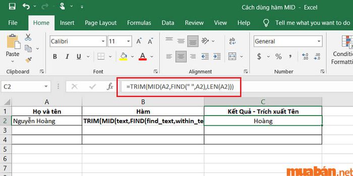 Cách sử dụng hàm MID