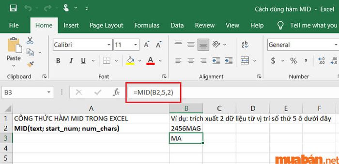 Hướng dẫn sử dụng hàm MID