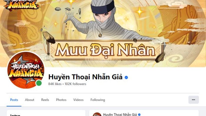 Trang Facebook của game Huyền Thoại Nhẫn Giả với hơn 100k người theo dõi