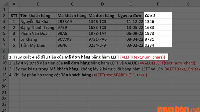 Kết quả trả về sẽ tương ứng với 4 ký tự trong mỗi ô