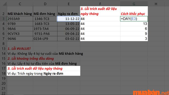 Thay vì sử dụng hàm LEFT, bạn nên áp dụng hàm DAY cho dữ liệu có dạng ngày tháng năm.