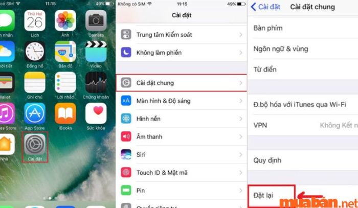 Chọn vào cài đặt, tiếp theo vào cài đặt chung và thực hiện đặt lại để khắc phục tình trạng màn hình bị treo