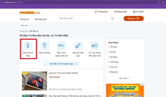 Chọn mục Điện thoại di động