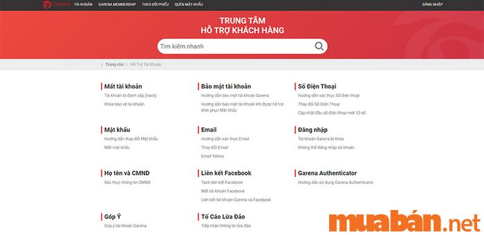 Truy cập trung tâm hỗ trợ của Garena để thực hiện việc xóa tài khoản Liên Minh Huyền Thoại