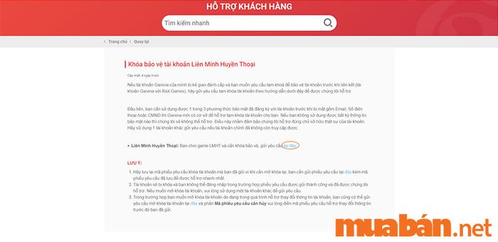 Gửi yêu cầu xóa tài khoản Garena qua trang hỗ trợ