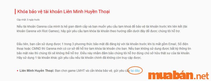 Gửi yêu cầu để khóa bảo vệ tài khoản