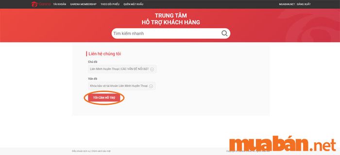 Nhấn vào ô “Tôi cần hỗ trợ” để yêu cầu hỗ trợ xóa tài khoản