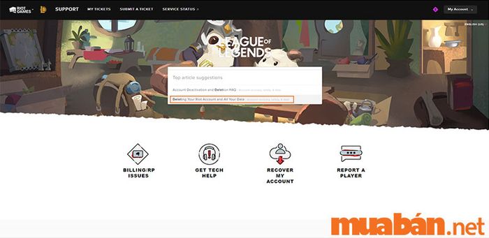 Chọn mục “Deleting Your Riot Account and All Your Data” để thực hiện yêu cầu xóa tài khoản