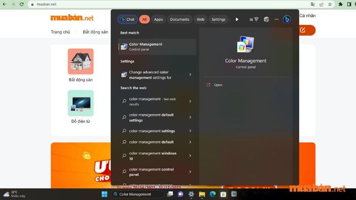 Bước 1: Tìm kiếm “Color Management” trên thanh Taskbar.