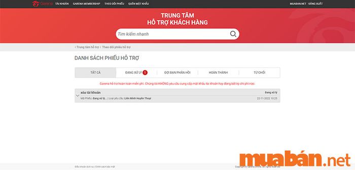Kiểm tra trạng thái phiếu hỗ trợ để tạm khóa tài khoản