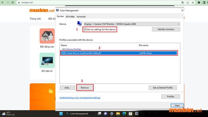 Đánh dấu vào “Use my settings for this device”. Tiếp theo, chọn “Profile associated with this device” và nhấn “Remove”.