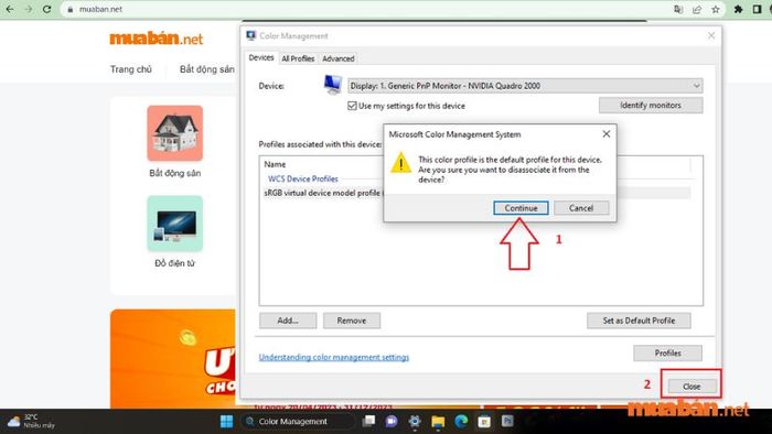 Chọn “Continue” và sau đó nhấn “Close” để hoàn tất quá trình chỉnh sửa.