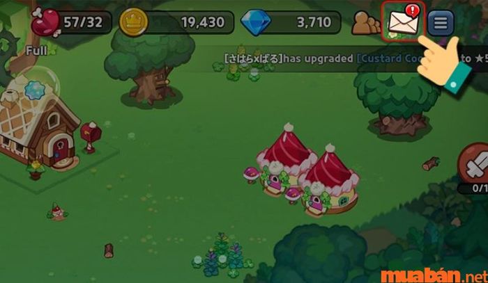 Truy cập vào game và nhấn vào hộp thư có dấu chấm than.