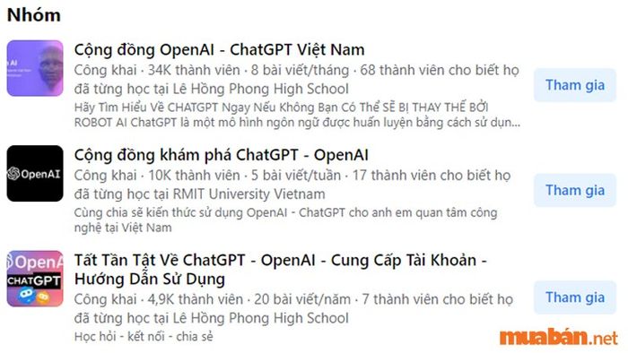 Các nhóm  trên Facebook