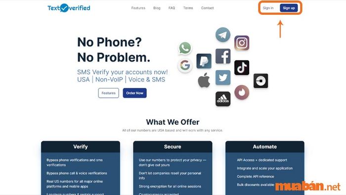 Đăng nhập hoặc tạo tài khoản để bắt đầu sử dụng Textverified