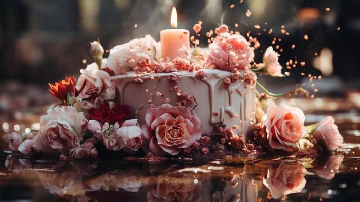 Hình ảnh bánh sinh nhật phối hợp cùng hoa mẫu 5