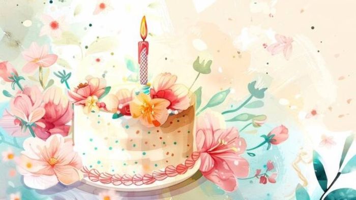 Ảnh hoa và bánh sinh nhật vẽ tay phiên bản 6