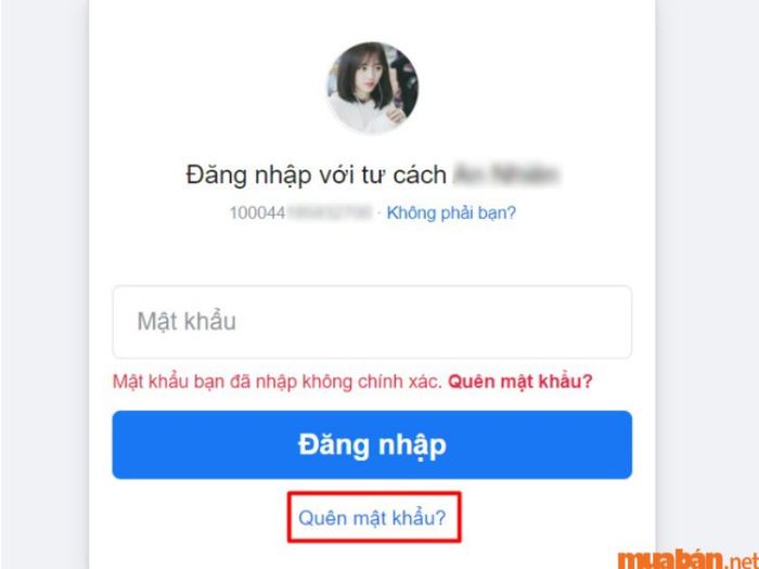 Nhấn vào mục quên mật khẩu