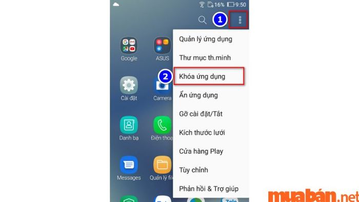Bước 1 thiết lập mật khẩu cho từng ứng dụng, thư mục trên Android.