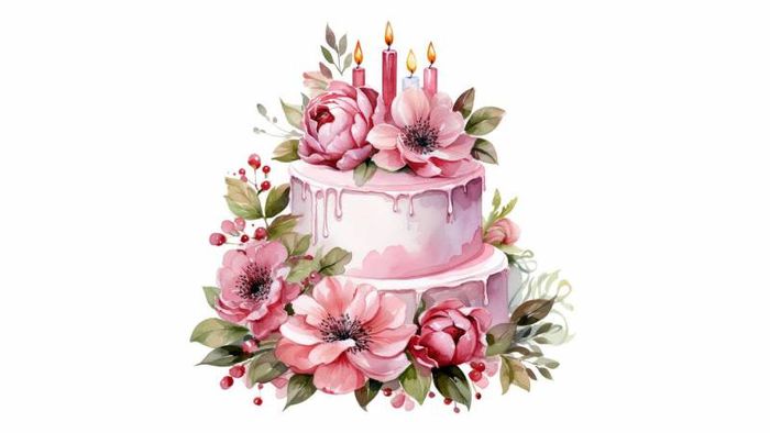 Ảnh hoa và bánh sinh nhật vẽ tay phiên bản 2